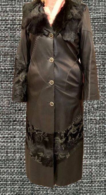 Текстиль: Одежда - кожаное пальто - плащ б/у потрясающее комбинированное