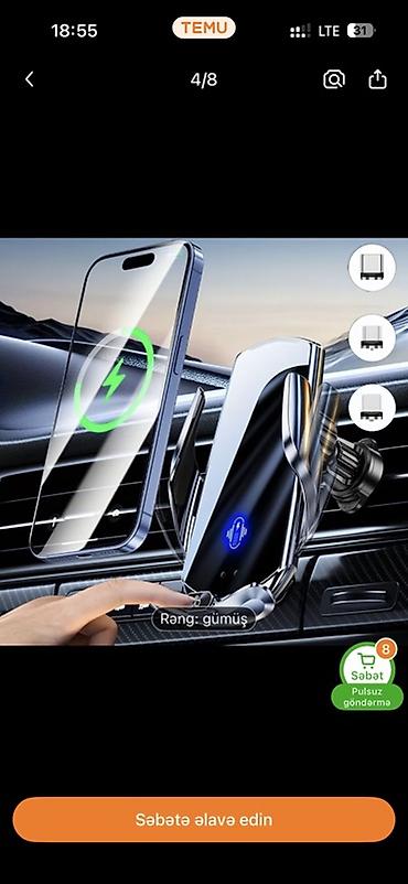 avtomobil kreditle: Avtomobil üçün simsiz şarjlı telefon tutacağı – rəng: gümüş Tecili — 2