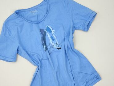 Niebieski T-shirt damski z krótkim rękawem, ozdobiony nadrukiem