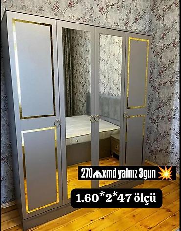 Dörd qapılı paltar dolabı - Rəng: Boz, qızılı haşiyələr - Ön hissə: 2 lalafo.az -da Dörd qapılı paltar dolabı - Rəng: Boz, qızılı haşiyələr - Ön hissə: 2