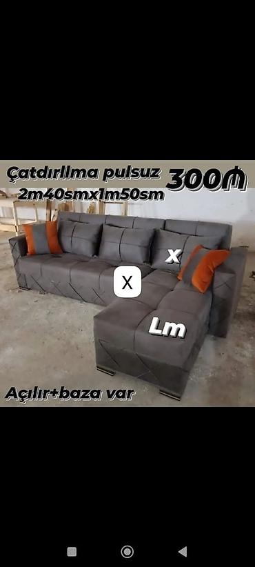 Divanlar: Künc divan – açılır və bazalı model - Ölçü: 2 m 40 sm x 1 m 50 sm - — 1