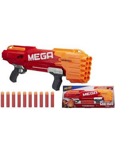 nerf satisi: Nerf Mega Twinshock Blaster, eyni anda iki dart atan, qırmızı və