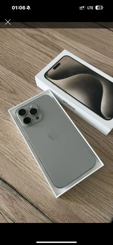 номер на телефон: IPhone 15 Pro Max, Колдонулган, 256 ГБ, Natural Titanium, Каптама, Кабель, Куту, 87 %