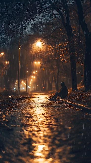 Ev üçün dekor: Şəhər Gecəsi Yağışında Park İşıqları – Rəqəmsal Foto - Mövzu: Gecə — 1