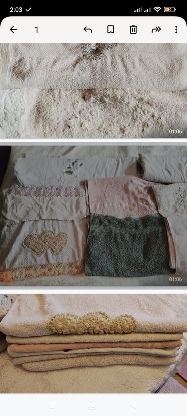 Kurtkalar: Məhsul: Dəsmal və yastıq/örtük dəsti Tərkib: - Müxtəlif ölçülü 12+ — 4