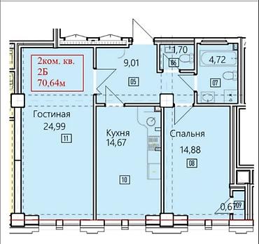 элит хоус: 2 комнаты, 70 м², Элитка, 7 этаж, ПСО (под самоотделку) — 4