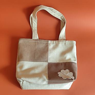 armani tasne: Ručno šivena tote torba – patchwork dizajn u bež i braon tonovima — 6
