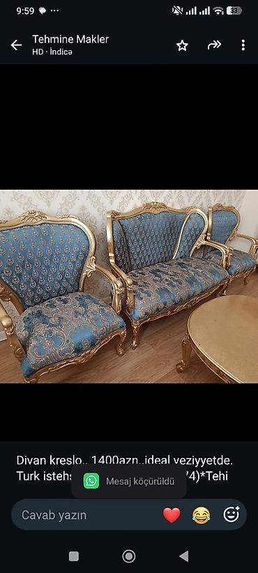 Divan kreslo. 1400azn. ideal veziyyetde. Turk istehsalı. Ünvan 6