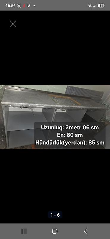 пищевой бак пластиковый 300 литров: 💢 Mətbəx dolabı, uzunluq 2m 06sm, en 60 sm, hündürlik 85 sm, 👉 üst — 3