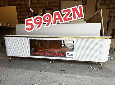 iran peçinin şüşəsi: Elektrik ocaqlı TV stendi - Rəng: ağ, qızılı vurğular - Dizayn — 1