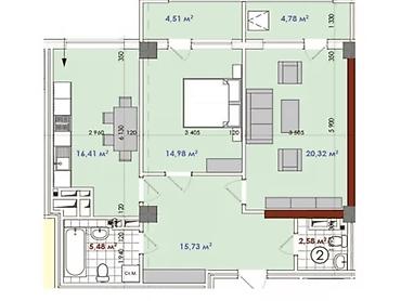 property: 2 комнаты, 85 м², Южная Магистраль Элитка, 13 этаж, ПСО (под самоотделку) — 7