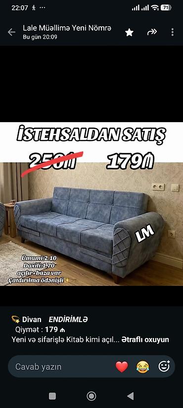 💫 *Divan* _*ENDİRİMLƏ*_ Qiymət : *179 ₼* Yeni və sifarişlə