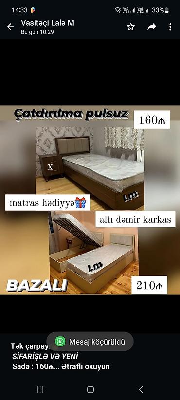 *Tək çarpayı*👑 _*SİFARİŞLƏ VƏ YENİ*_ *Sadə : 160₼*