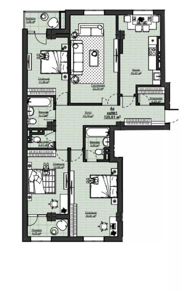 Продажа квартир: 4 комнаты, 121 м², Элитка, 2 этаж, ПСО (под самоотделку)