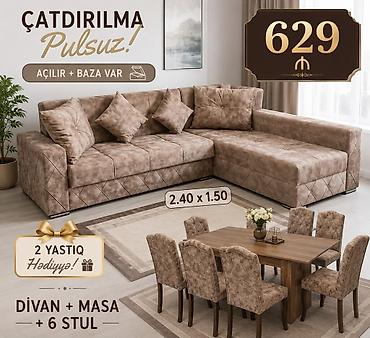 metbex kunc divan: Divan + masa + 6 stul dəsti - Künc divan: açılır mexanizmli, bazalı — 1
