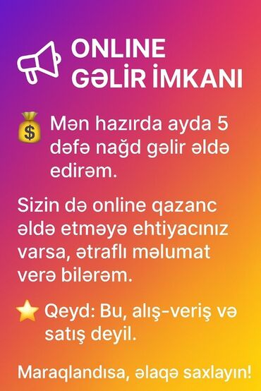sumqayitda is: Online gəlir imkanı - Ayda 5 dəfə nağd gəlir əldə etmək imkanı təqdim