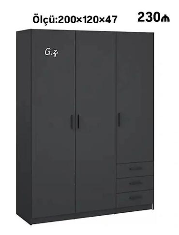 ofis dolab: Qarderob şkafı – 3 qapılı, 3 çekmecəli, qara rəng Ölçü: 200 × 120 × — 1
