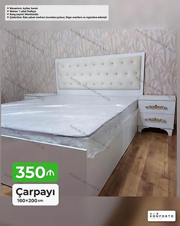 madeyra matras: Açılan, bazalı çarpayı – 160×200 sm - Başlıq: Parça üzlü, düyməli — 1