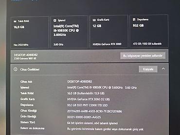 Masaüstü kompüterlər və iş stansiyaları: GAMING PC KOMPUTER KOMPÜTER CPU İ9-10850K GPU RTX 3060 12 GB RAM — 6