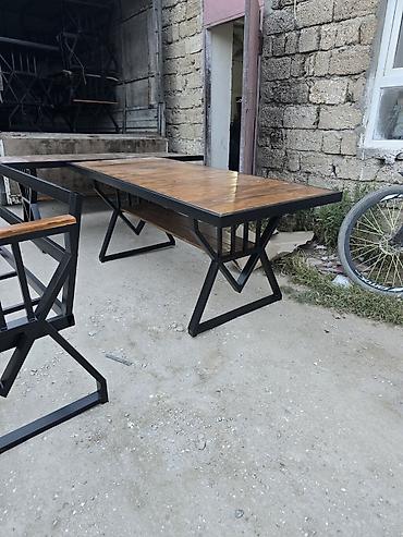 Sənaye üslubunda yemək/iş masası və oturacaqlar - Material: qalın