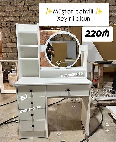 ucuz makyaj masası: Ağ rəngli makiyaj masası və güzgü dəsti - Dairəvi güzgülü üst hissə - — 1