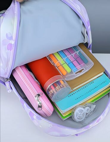 Туристические рюкзаки: Фиолетовый, розовый, голубой детский рюкзак с изображением персонажей — 11