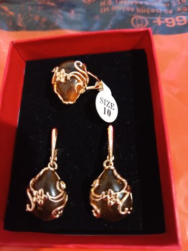 Bijuteriya dəstləri: Qızılı rəng tonlarında sırğa və üzük - Tərkib: qızılı örtüklü metal — 7