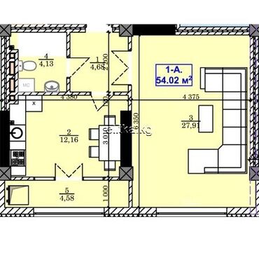 Продажа квартир: 1 комната, 54 м², Элитка, 2 этаж, ПСО (под самоотделку)