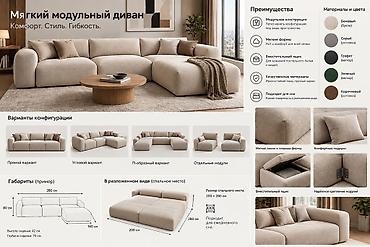 Модульные диваны: Модульный диван, Новый — 1