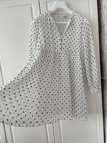 ev paltarları: Zara don Ağ fonda qara xallı, şifon teksturalı qadın tunik/mini don — 1