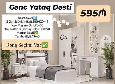 mebel gence: *Gənc Yataq Dəsti ✨ 595Azn* 🔹İstehsal Rusiya Laminat 18/lik qalınlıqda — 2