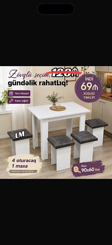 klasik masa: Mətbəx və yemək otağı üçün kompakt masa dəsti - Komplekt: 1 masa + 4 — 1