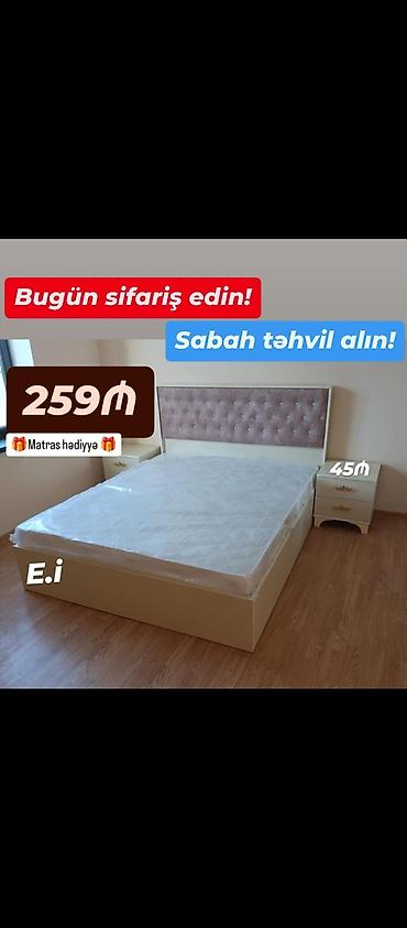 2 el carpayi: Yataq dəsti – başlıq, çarpayı bazası və tumbalar - Rəng: bej krem — 1
