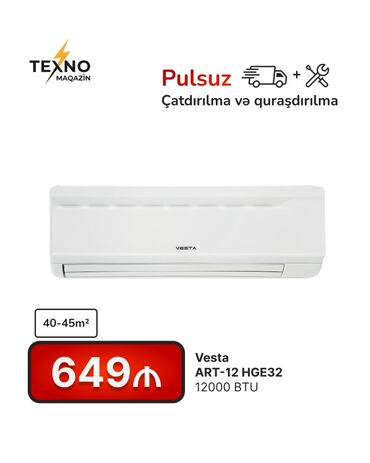havalandırma sistemi: Kondisioner 40-45 kv. m, Split sistem, Kredit yoxdur, Pulsuz quraşdırılma