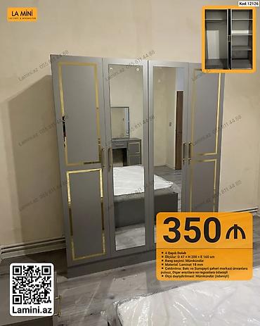 Dolablar: Məhsul: 4 qapılı dolab (Kod: 12126) - Ölçü: D 47 × H 200 × E 160 sm - — 1