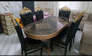 Masa və oturacaq dəstləri: Qonaq otağı üçün, Açılmayan, Oval masa, 6 stul — 1