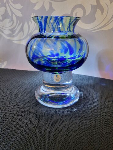 Ostali antikviteti: Svecnjak rucni rad tkz morsko staklo Bjorna Ramela Svedska iz 70ih — 1