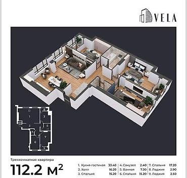 Продажа квартир: 3 комнаты, 112 м², Элитка, 13 этаж, Готовая ПСО (под самоотделку) — 2