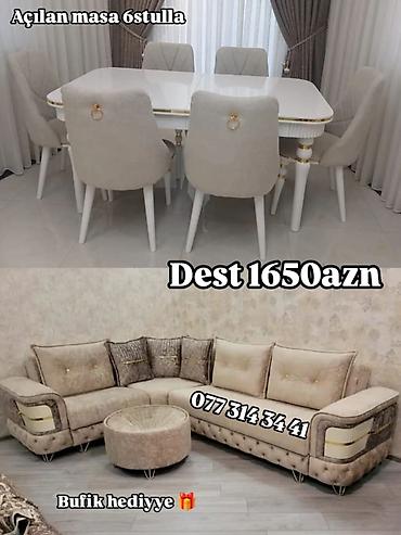 embawood künc divan: Dest mebel dəsti - Açılan yemək masası + 6 ədəd stul - Künc divan — 1