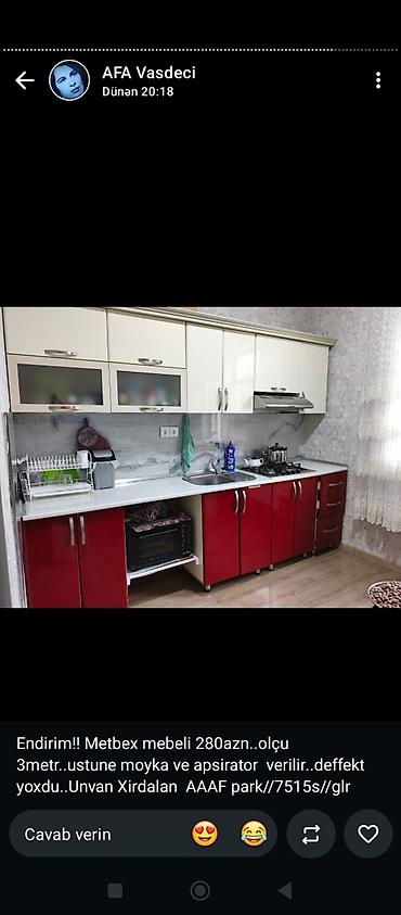 Mətbəx mebeli: 077 613 12 74Mətbəx mebeli dəsti – qırmızı/ağ kombinasiya - Üst və alt — 2
