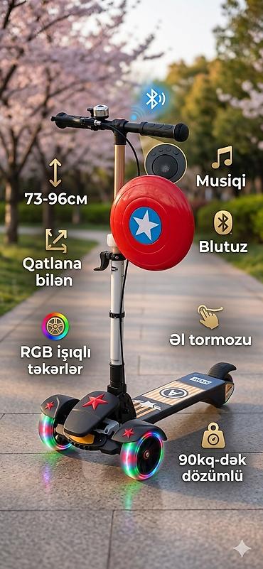 skater: Uşaq skateri – RGB işıqlı, 4 təkərli, qatlanan model Xüsusiyyətlər: - — 2