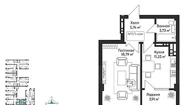 312: 1 комната, 44 м², Тунгуч мкр Элитка, 13 этаж, ПСО (под самоотделку) — 3