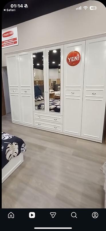 yatag: Ağ rəngli, klassik üslubda geniş yataq otağı dolabı - Material — 2