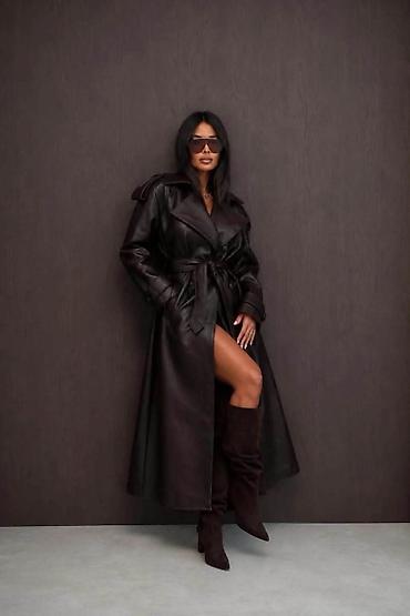balmain cizme: Fa, Dugački ženski kožni treč kaput sa pojasom - Kroj: klasičan — 1