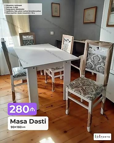 Masa Dəsti – 90×160 sm • Mexanizm: Açılmayan • Stul sayı: 6 ədəd