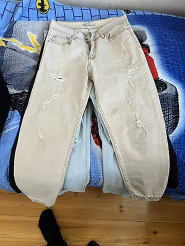 cins destler: Bej rəngli kişi cins şalvar - Model: düz kəsim, aşağı hissəsi rezinli — 1