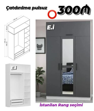 Çarpayılar: Yeni, Açılan, 3 qapılı Qarderob, paltar dolabı