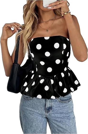 prada baletanke: 🔥Ženski top bez bretela sa peplum krojem i tufnicama
✅1600 din 
S M L — 1