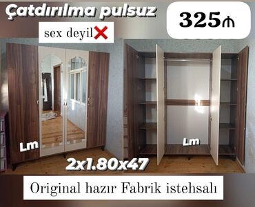 dolab 100: Гардеробный шкаф, Новый, 4 двери, Распашной, Прямой шкаф, Азербайджан