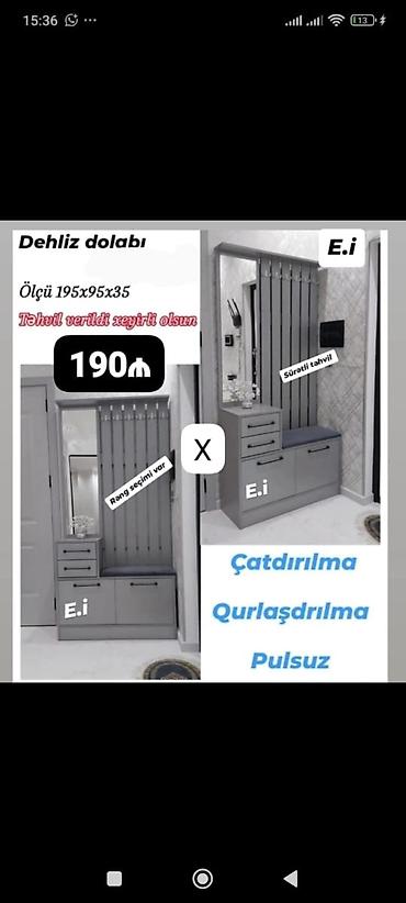 Dəhliz dolabları: Dehliz dolabı Ölçü: 195×95×35 sm - Asılqanlı panel, güzgü, oturacaq — 1